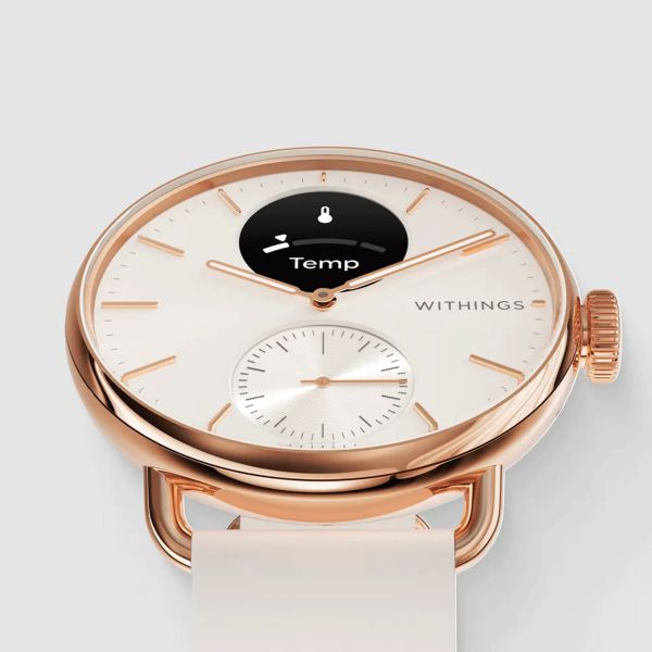 Montre connectée Withings ScanWatch 2 Rose Gold cadran blanc bracelet silicone blanc 38 mm WSW 238 ROWHI