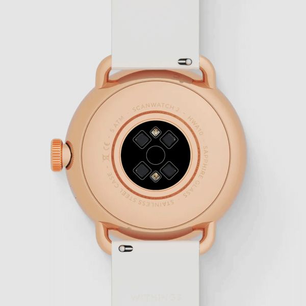 Montre connectée Withings ScanWatch 2 Rose Gold cadran blanc bracelet silicone blanc 38 mm WSW 238 ROWHI