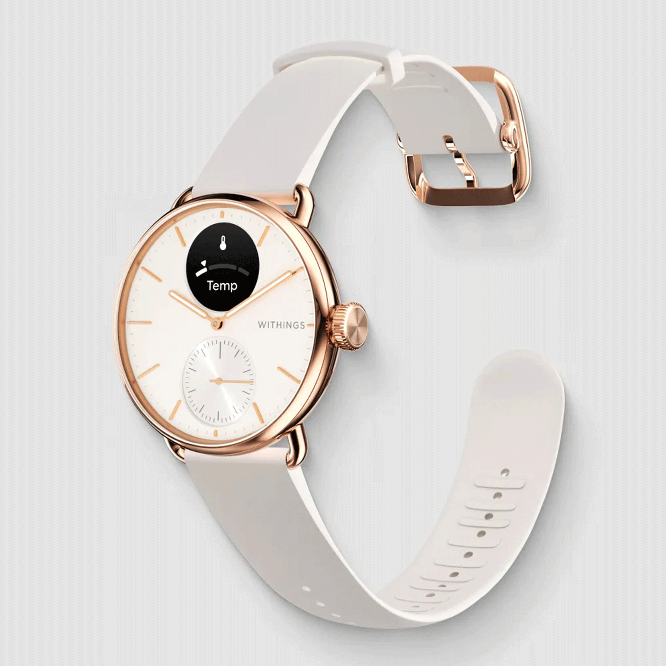 Montre connectée Withings ScanWatch 2 Rose Gold cadran blanc bracelet silicone blanc 38 mm WSW 238 ROWHI