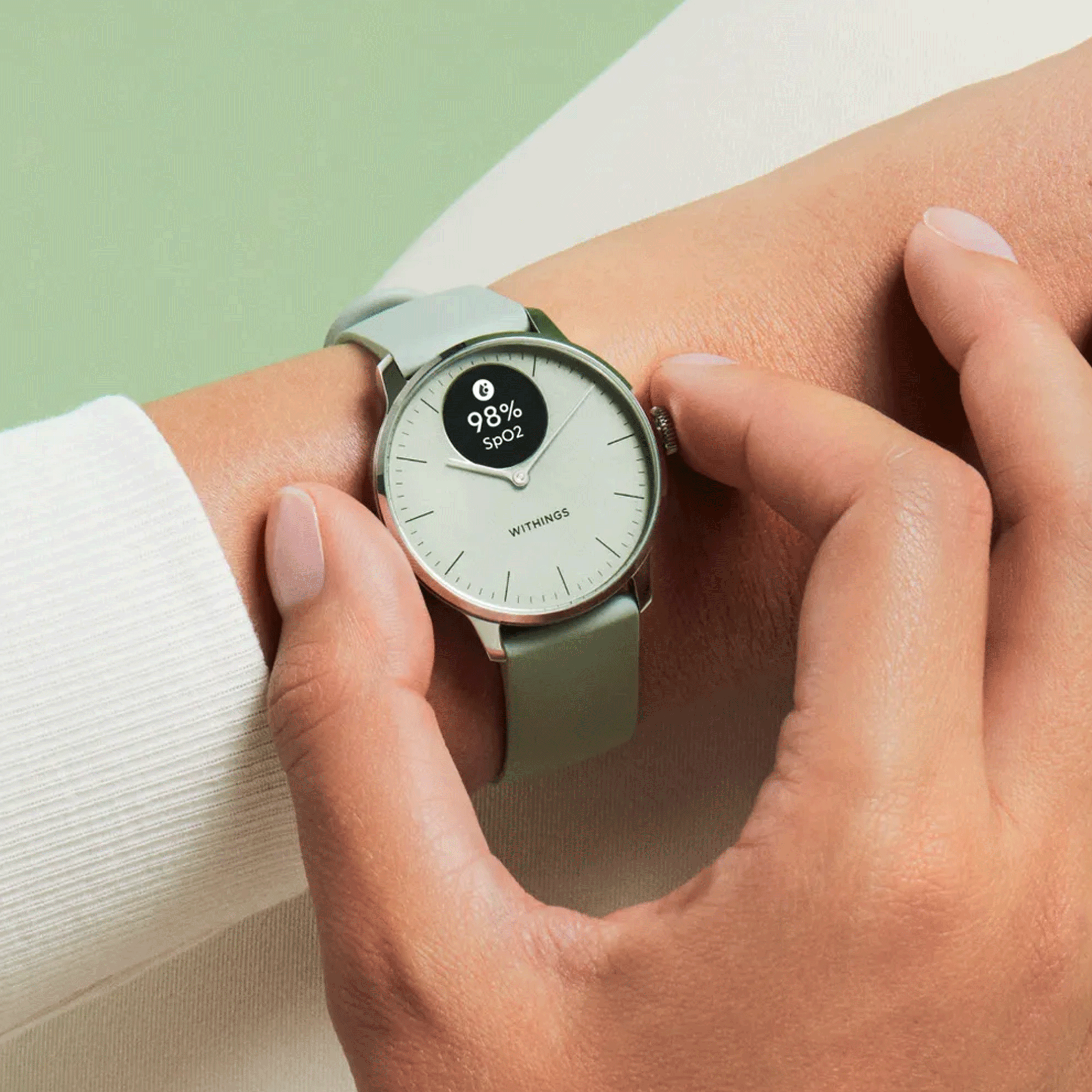 Withings ScanWatch Light connected watch green dial green silicone strap 37 mm WSW L GREEN