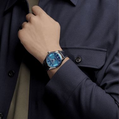 Frédérique Constant Runabout Automatic electric blue dial leather strap 42 mm