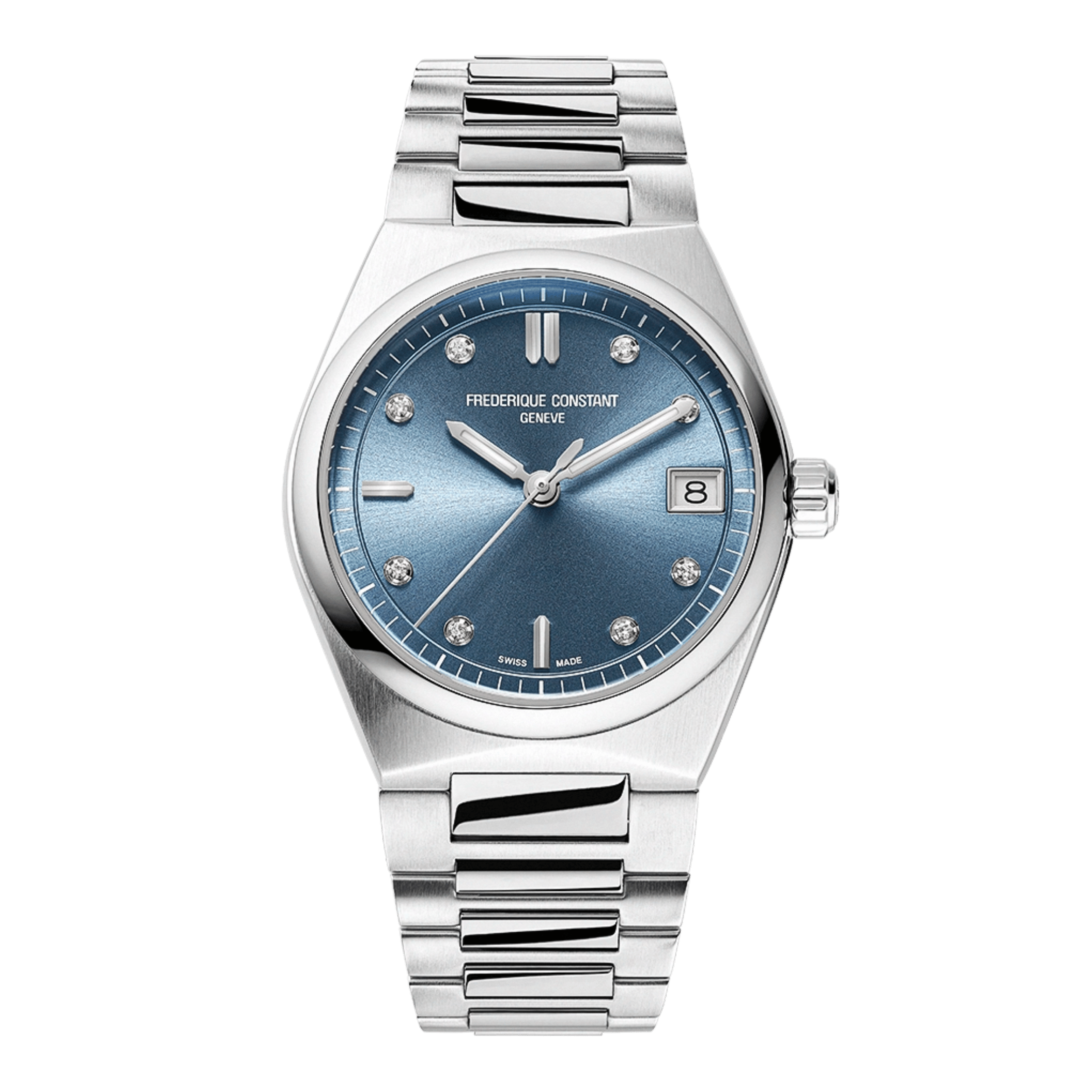 Frédérique Constant Highlife Ladies quartz light blue dial with diamonds steel bracelet 31 mm