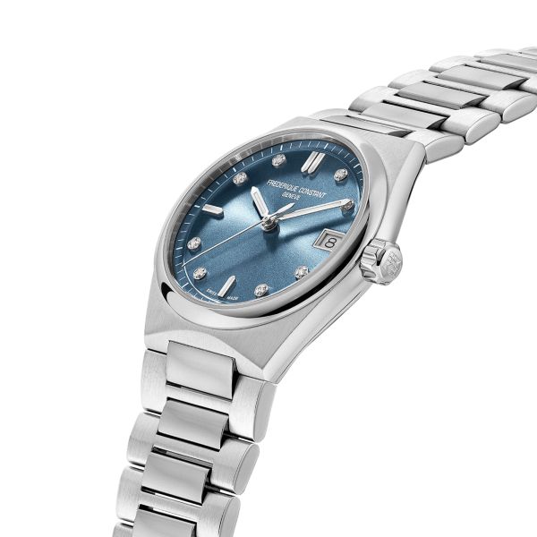 Frédérique Constant Highlife Ladies quartz light blue dial with diamonds steel bracelet 31 mm