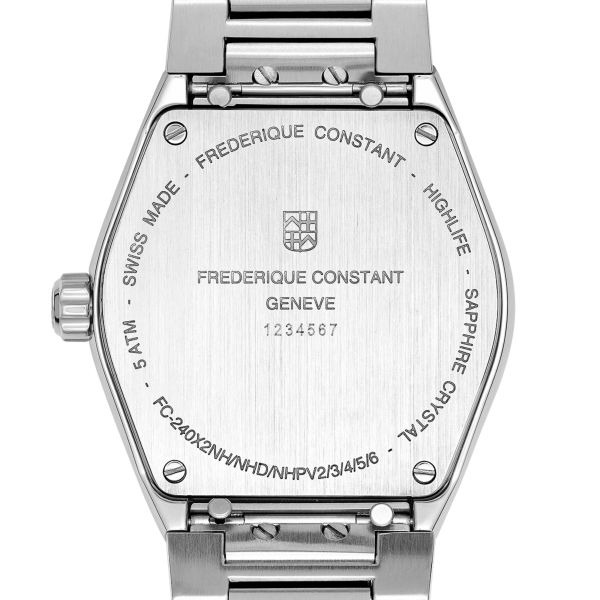 Montre Frédérique Constant Highlife Ladies quartz cadran bleu clair et diamants bracelet acier 31 mm