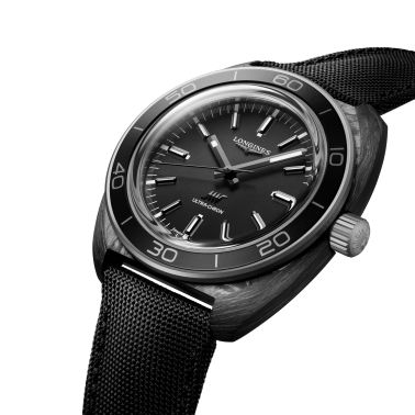 Montre Longines Ultra-Chron Carbon automatique cadran antracite bracelet tissu noir 43 mm L2.839.4.52.2