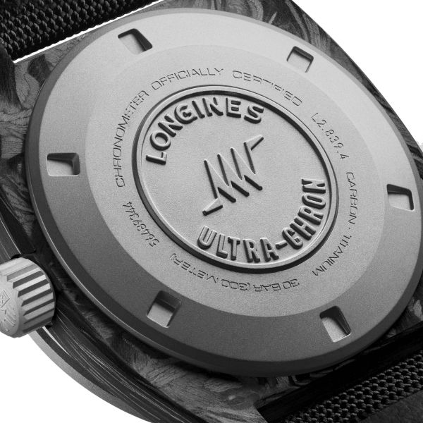Montre Longines Ultra-Chron Carbon automatique cadran antracite bracelet tissu noir 43 mm L2.839.4.52.2