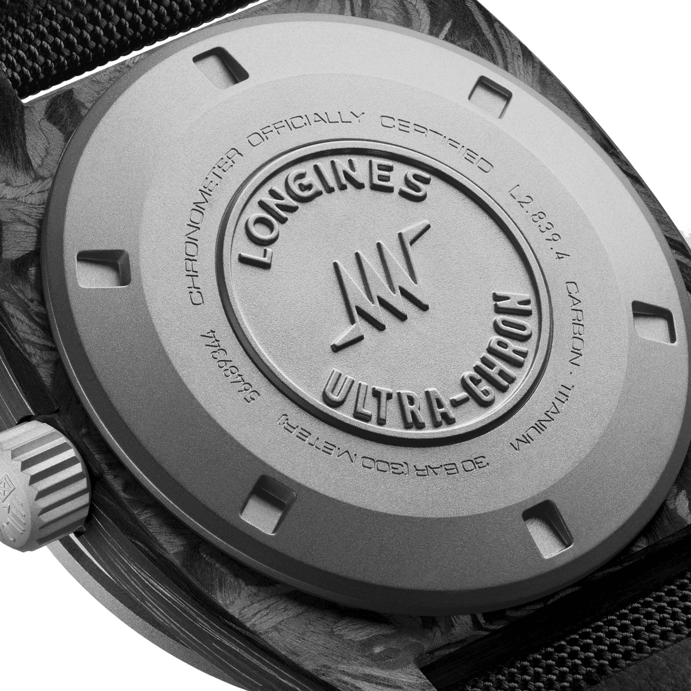 Montre Longines Ultra-Chron Carbon automatique cadran antracite bracelet tissu noir 43 mm L2.839.4.52.2