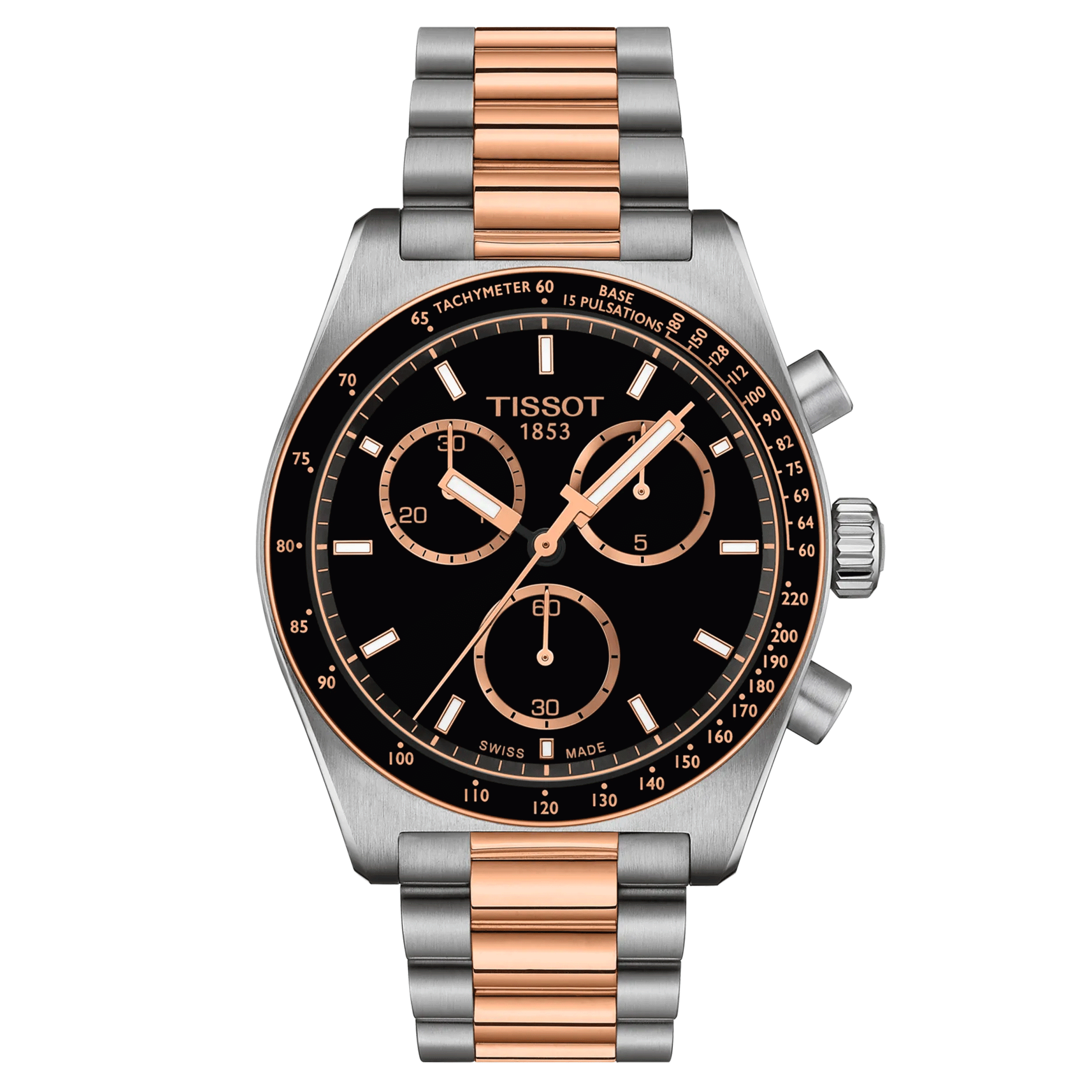 Tissot T-Sport PR516 chronograph quartz watch black dial stainless steel bracelet pvd rose gold 40 mm T149.417.22.051.01