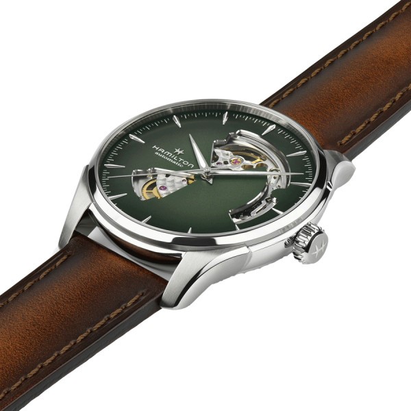 Hamilton Jazzmaster Open Heart Auto watch green dial brown leather strap 40 mm H32675560