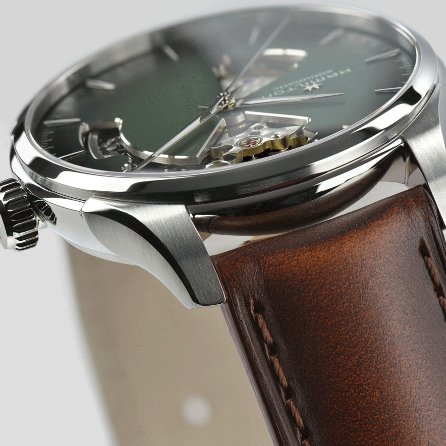 Hamilton Jazzmaster Open Heart Auto watch green dial brown leather strap 40 mm H32675560