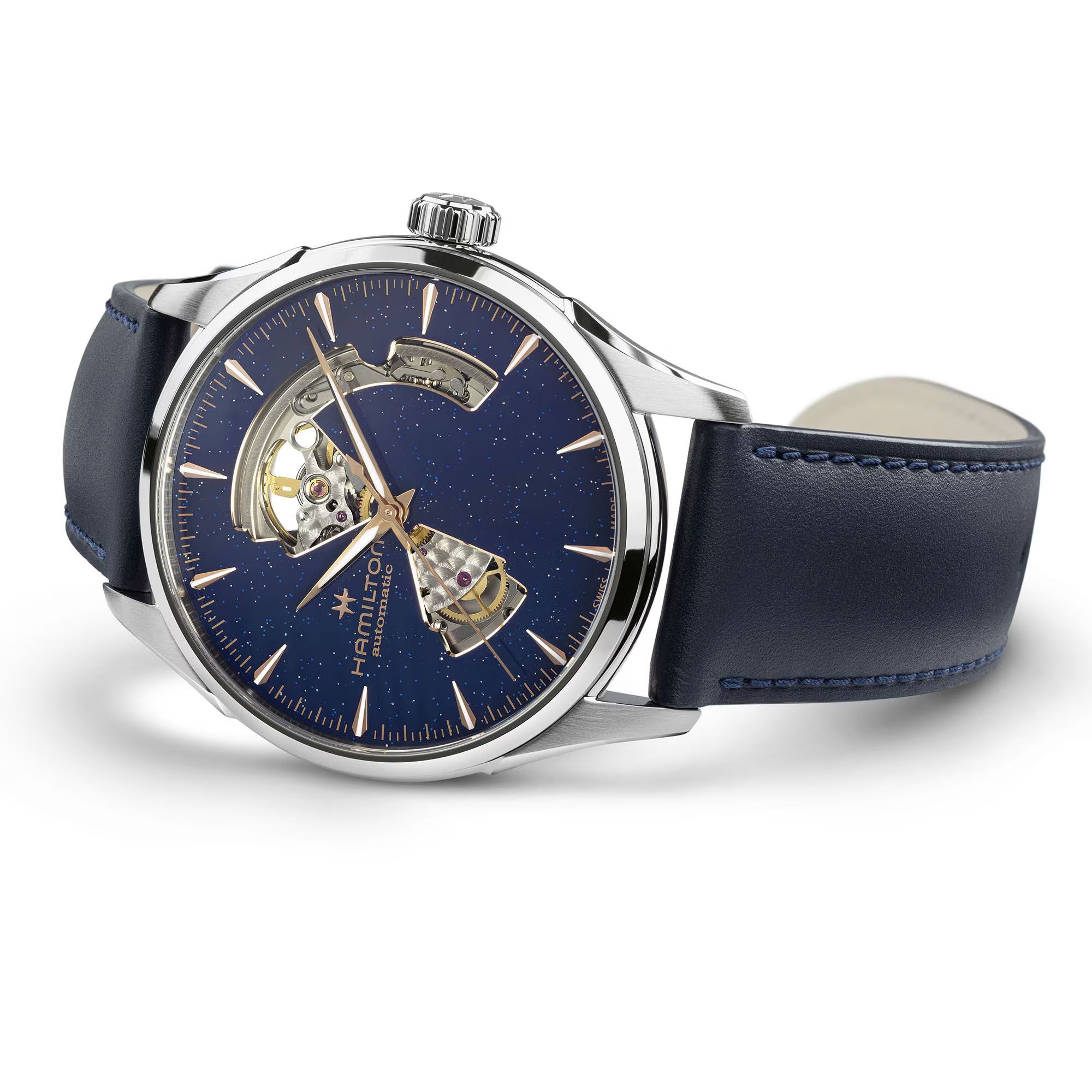 Hamilton Jazzmaster Open Heart Auto sparkling blue dial blue leather strap 42 mm
