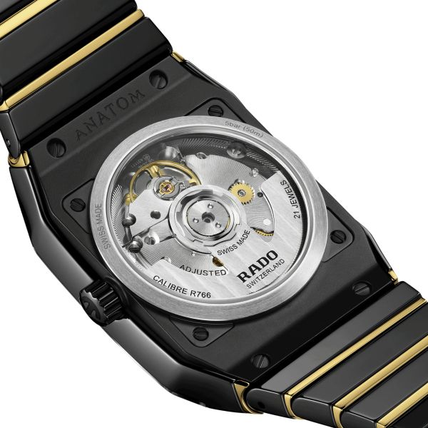 Rado Anatom automatic watch black dial steel bracelet pvd yellow gold and black ceramic 32.5 mm R10200152
