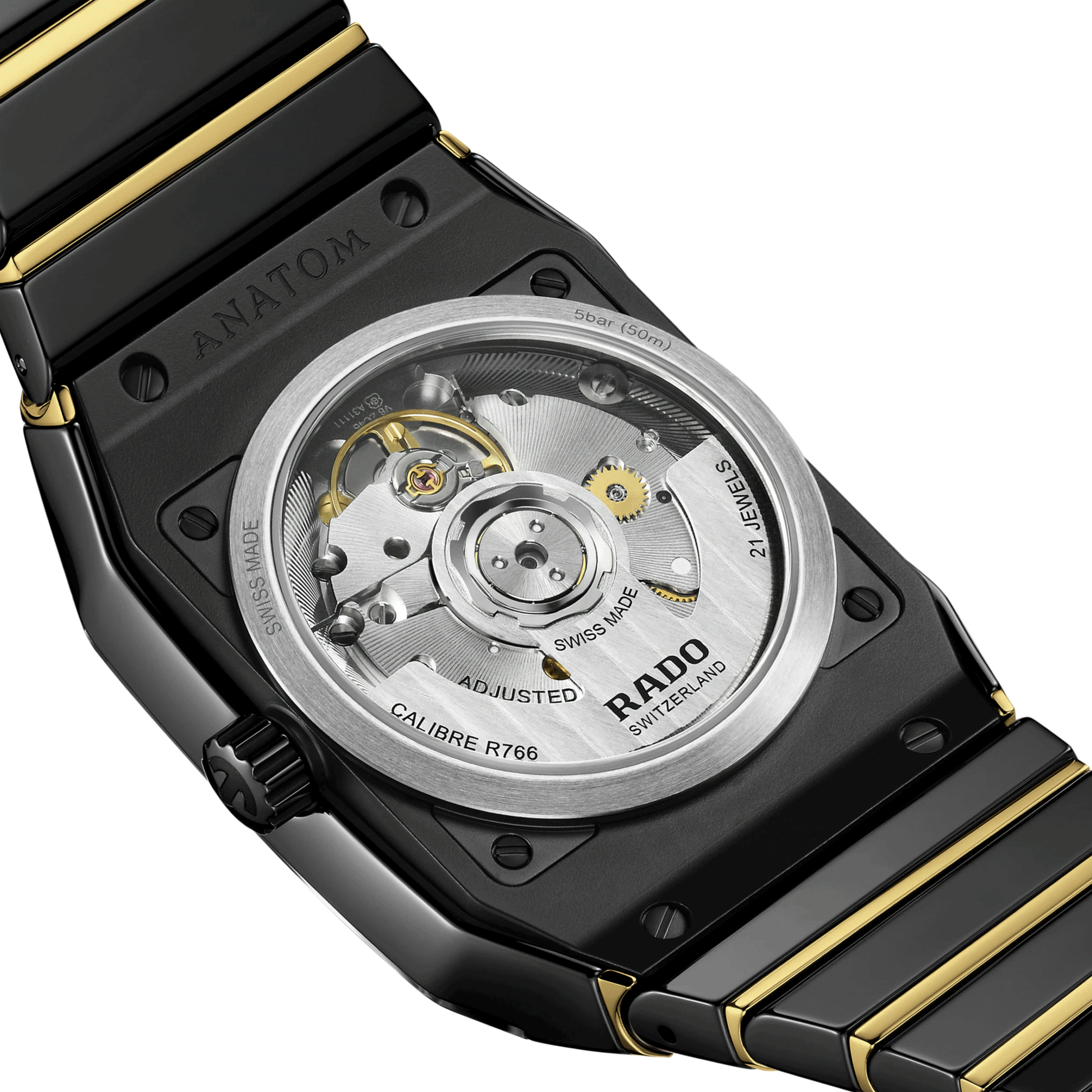 Rado Anatom automatic watch black dial steel bracelet pvd yellow gold and black ceramic 32.5 mm R10200152