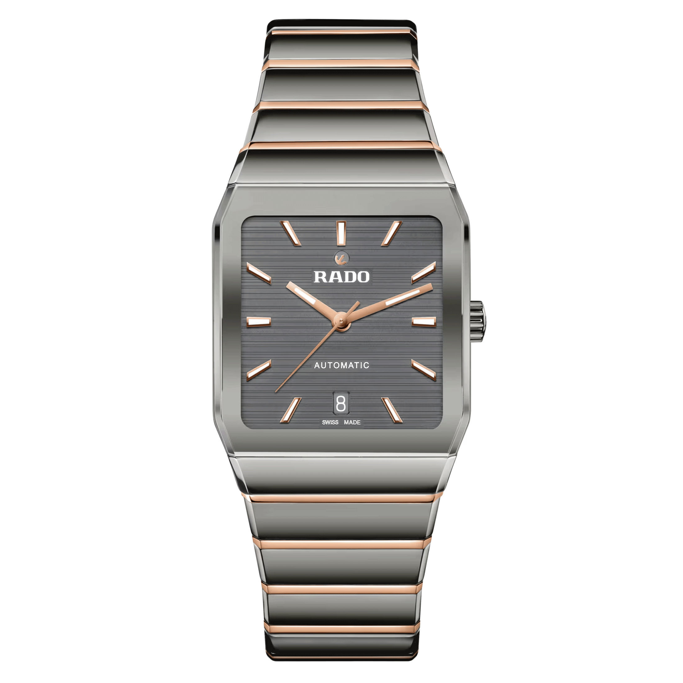 Rado Anatom automatic watch grey dial steel bracelet pvd rose gold and grey ceramic 32.5 mm R10203102