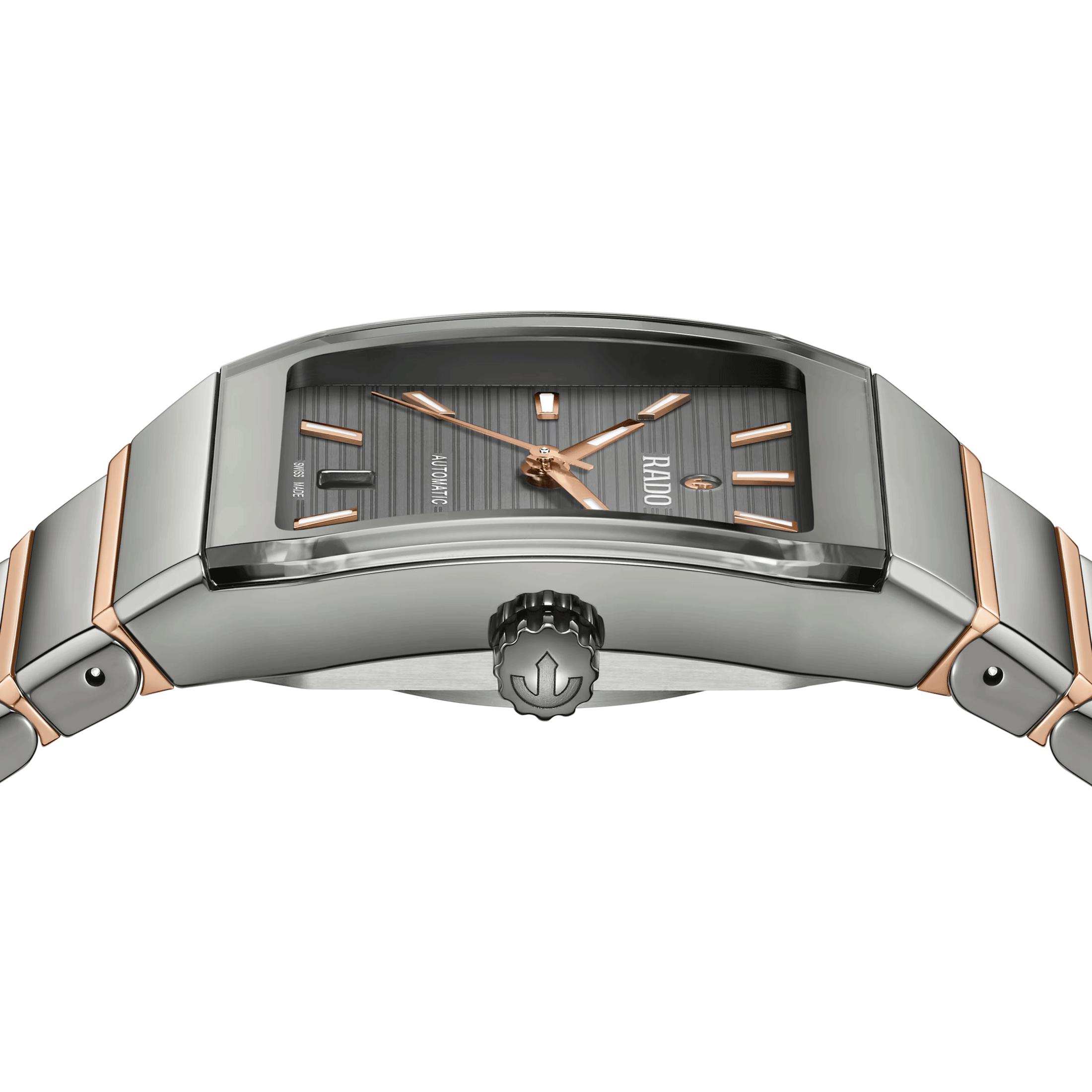 Rado Anatom automatic watch grey dial steel bracelet pvd rose gold and grey ceramic 32.5 mm R10203102