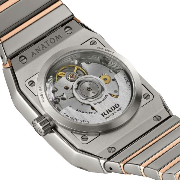 Rado Anatom automatic watch grey dial steel bracelet pvd rose gold and grey ceramic 32.5 mm R10203102
