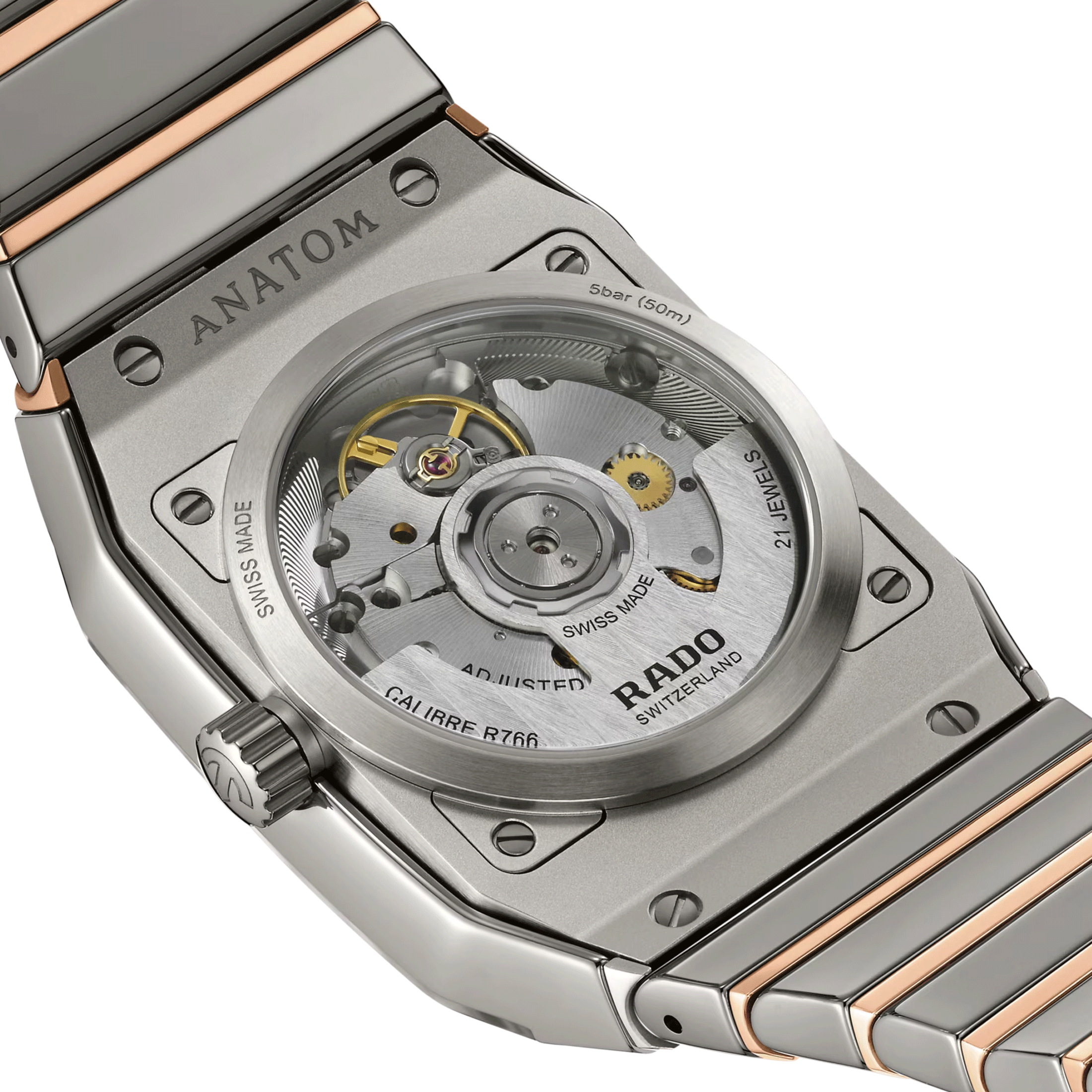 Rado Anatom automatic watch grey dial steel bracelet pvd rose gold and grey ceramic 32.5 mm R10203102