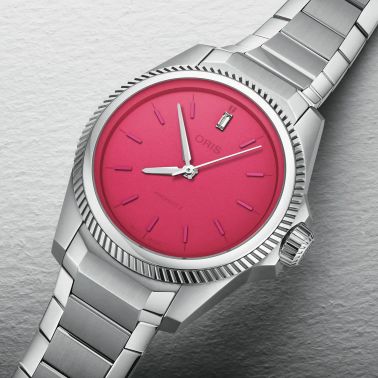 Oris ProPilot X Miss Piggy automatic watch pink dial steel bracelet 34 mm 01 531 7796 4158-07 8 17 05LC