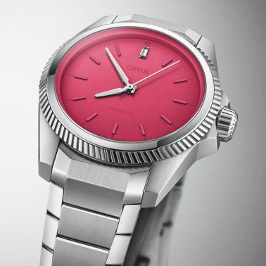 Oris ProPilot X Miss Piggy automatic watch pink dial steel bracelet 34 mm 01 531 7796 4158-07 8 17 05LC