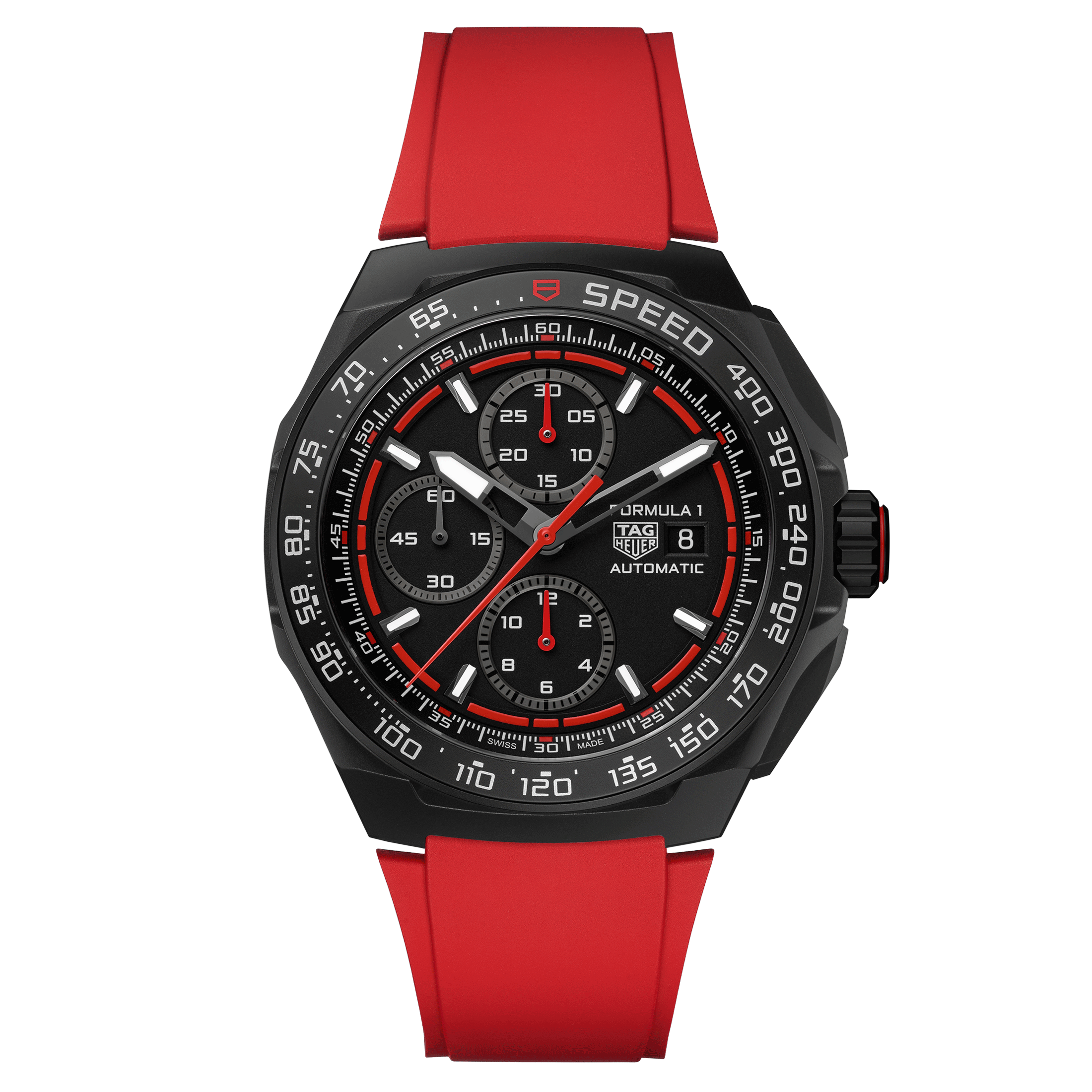 TAG Heuer Formula 1 Automatic Chronograph watch black dial red rubber strap 44 mm CBZ2085.FT8093