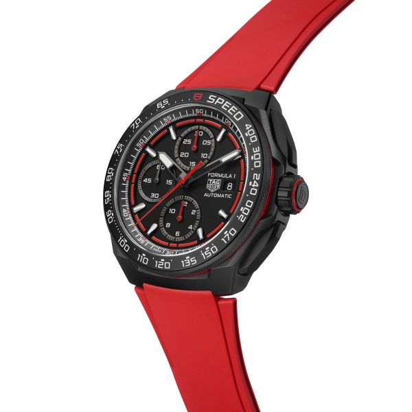 TAG Heuer Formula 1 Automatic Chronograph watch black dial red rubber strap 44 mm CBZ2085.FT8093