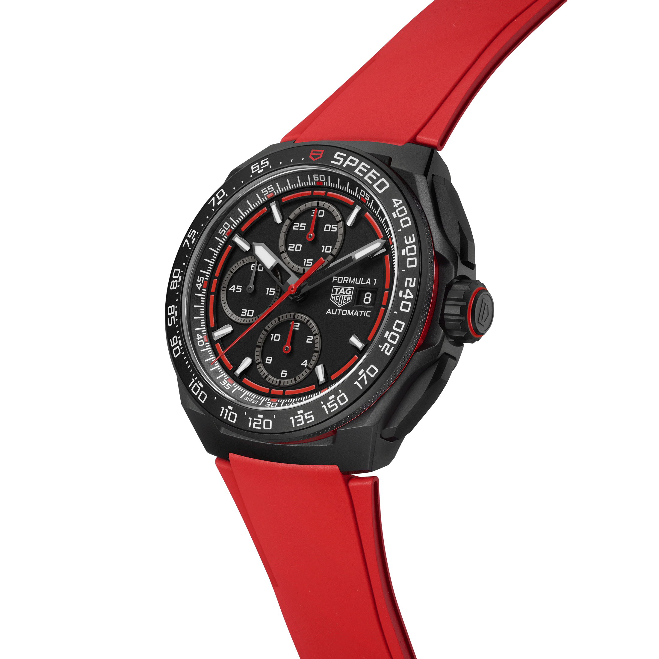 TAG Heuer Formula 1 Automatic Chronograph watch black dial red rubber strap 44 mm CBZ2085.FT8093