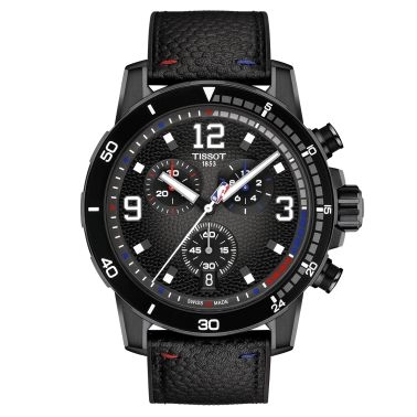 Montre Tissot Supersport Chronographe NBA quartz cadran anthracite bracelet cuir noir 45,5 mm T125.617.37.067.00