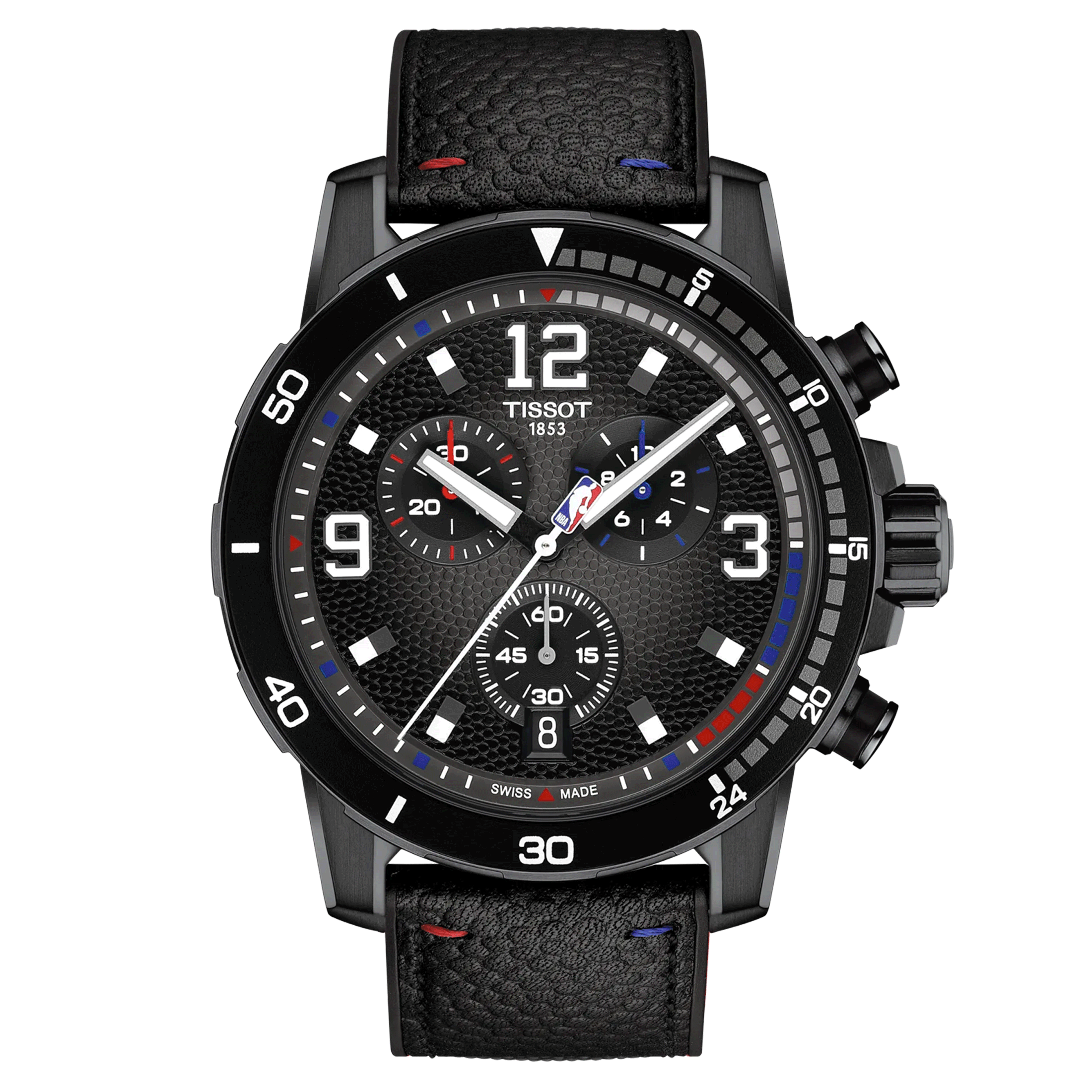 Tissot Supersport NBA quartz chronograph watch anthracite dial black leather strap 45.5 mm T125.617.37.067.00