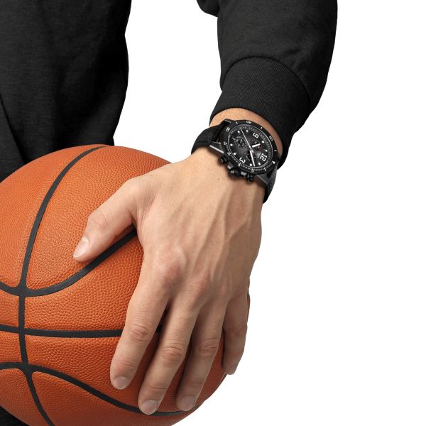 Tissot Supersport NBA quartz chronograph watch anthracite dial black leather strap 45.5 mm T125.617.37.067.00