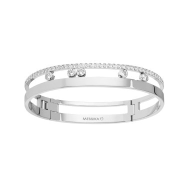 Bangle Messika Move Romane grand modèle en or blanc et diamants