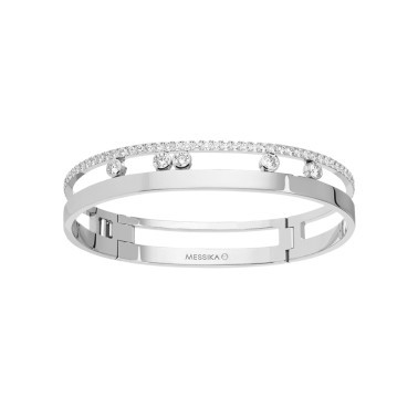 Bangle Messika Move Romane grand modèle en or blanc et diamants