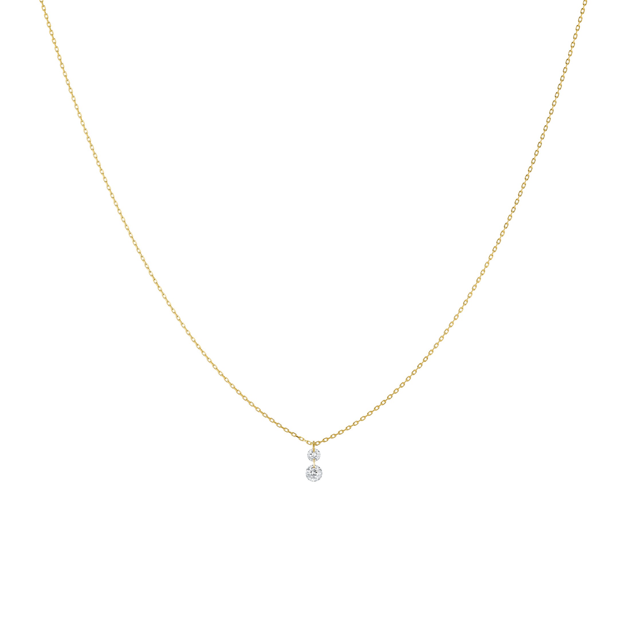 Collier La Brune et La Blonde 360° Duo en or jaune 2 diamants taille brillant 0,20 carat