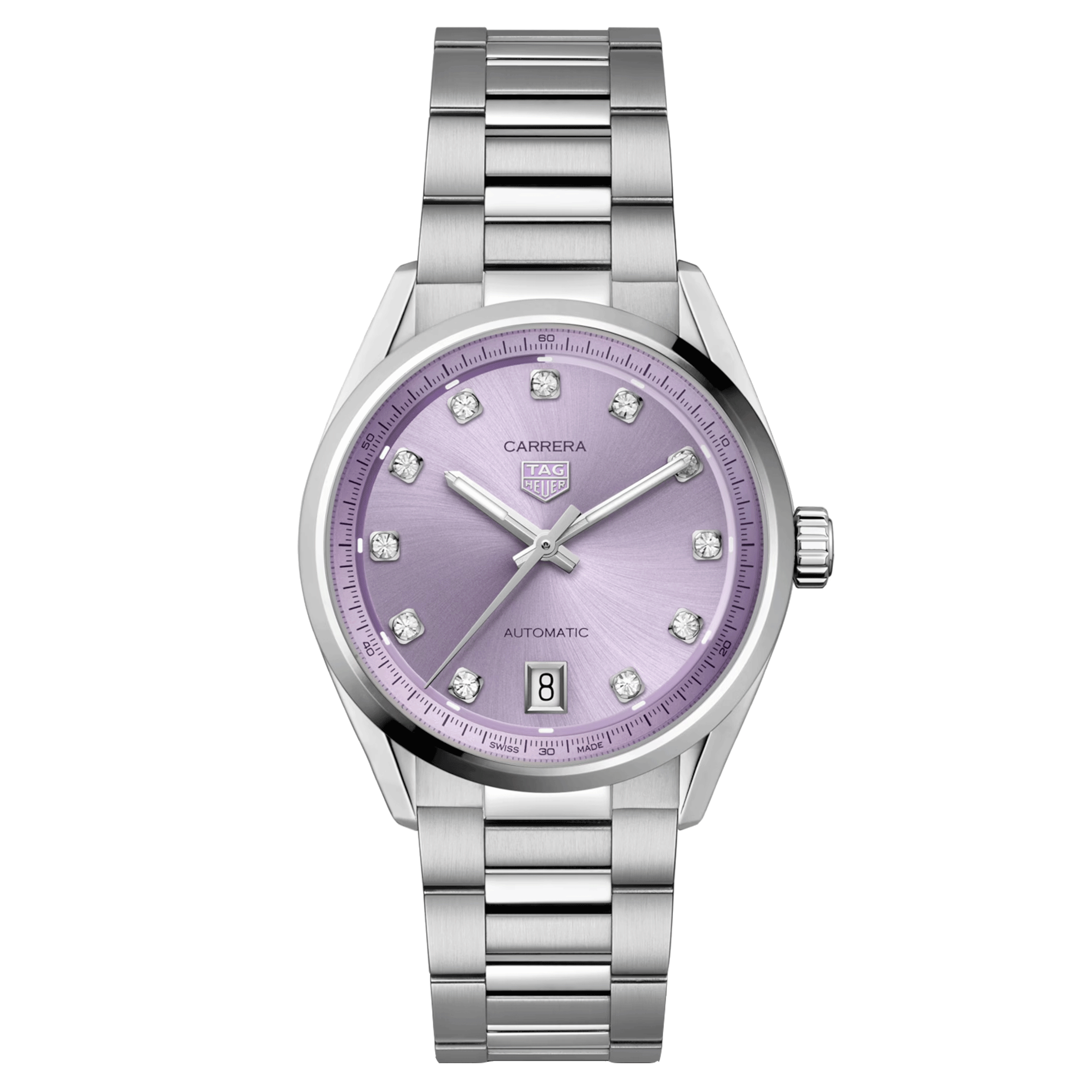 Montre TAG Heuer Carrera Date automatique index diamants cadran violet bracelet acier 36 mm WBN2319.BA0001