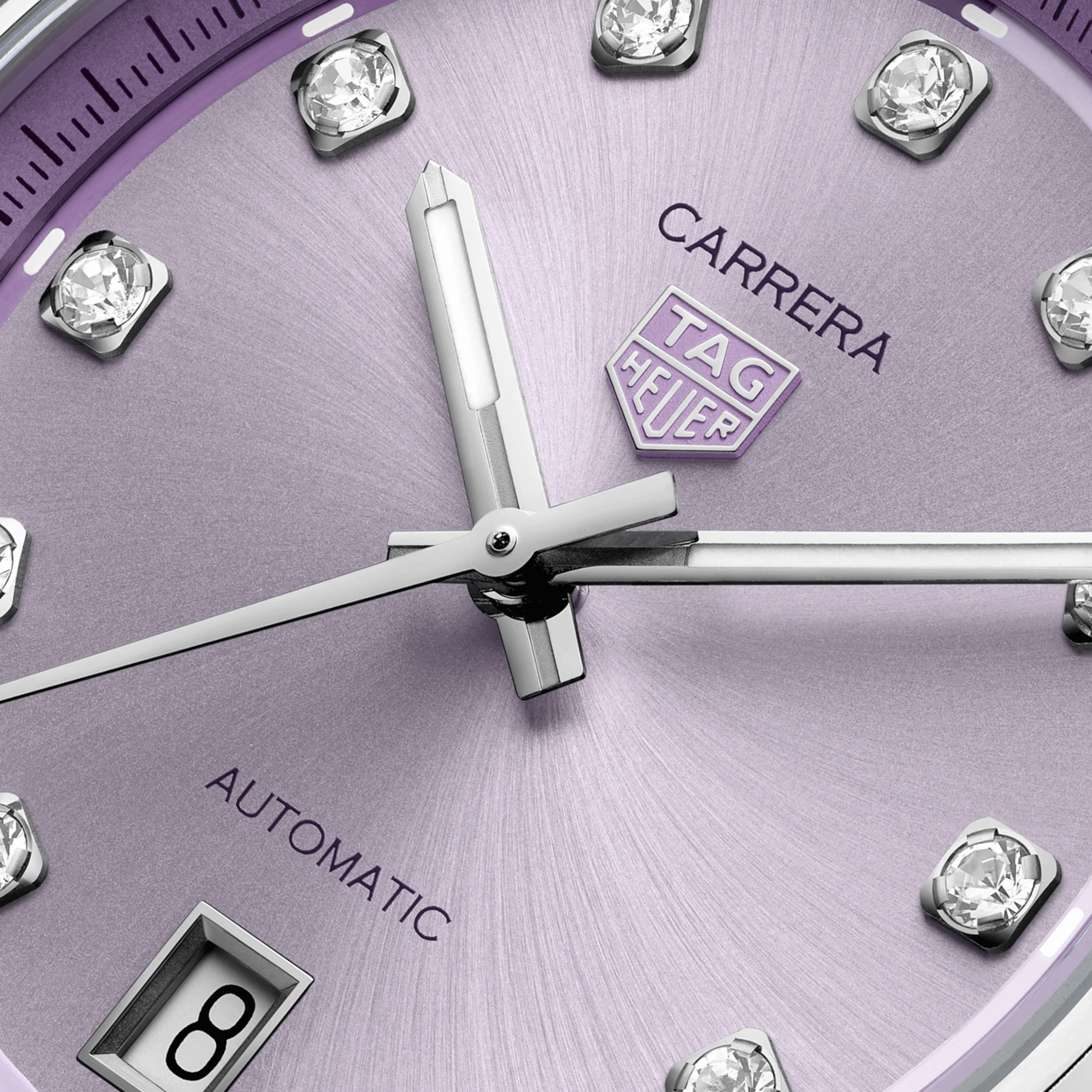 Montre TAG Heuer Carrera Date automatique index diamants cadran violet bracelet acier 36 mm WBN2319.BA0001