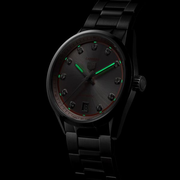 Montre TAG Heuer Carrera Date automatique index diamants cadran rose bracelet acier 36 mm WBN231D.BA0001