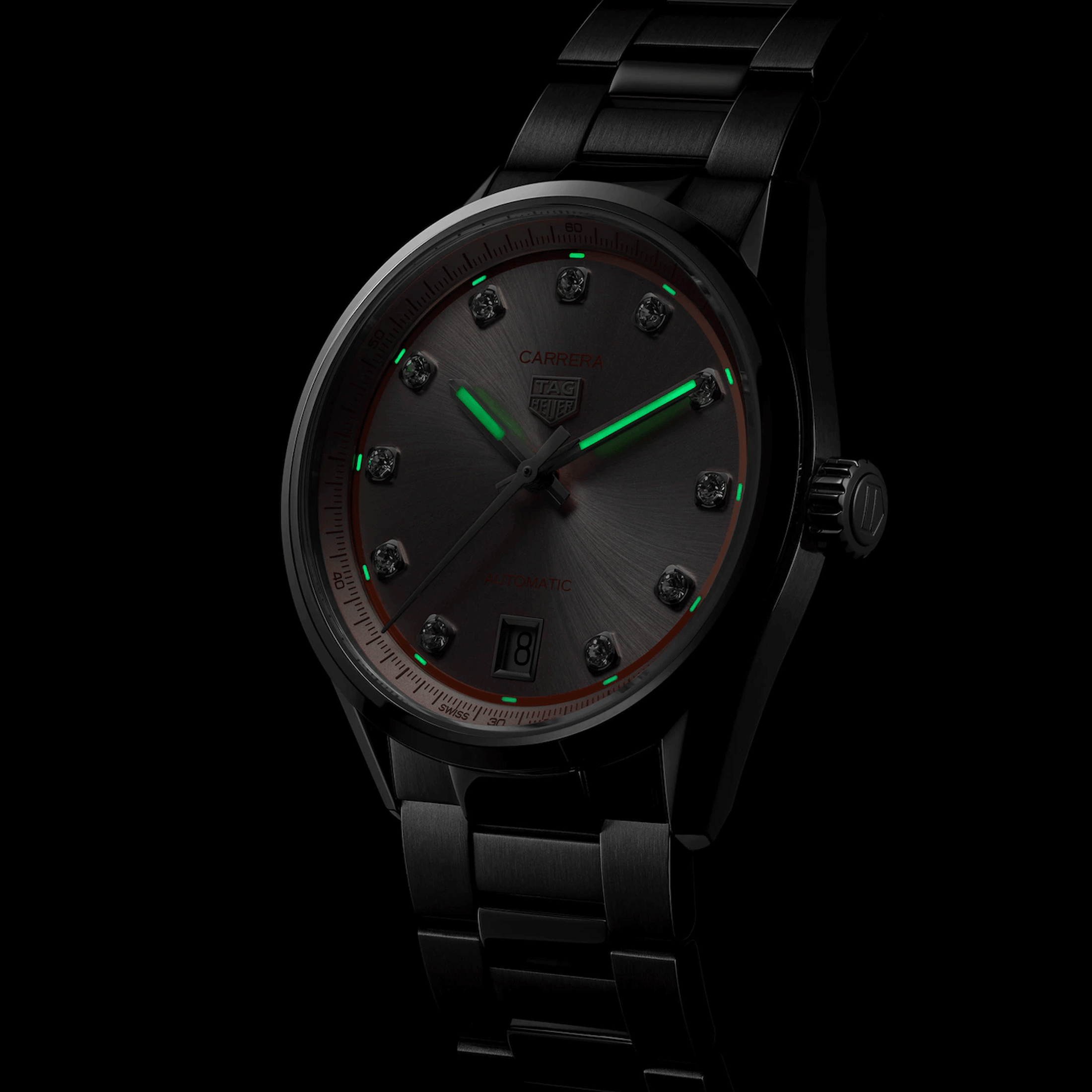 Montre TAG Heuer Carrera Date automatique index diamants cadran rose bracelet acier 36 mm WBN231D.BA0001