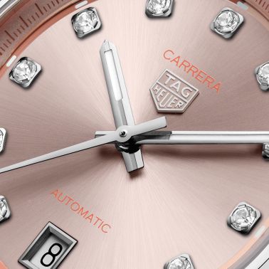 Montre TAG Heuer Carrera Date automatique index diamants cadran rose bracelet acier 36 mm WBN231D.BA0001