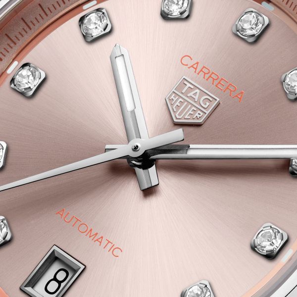 Montre TAG Heuer Carrera Date automatique index diamants cadran rose bracelet acier 36 mm WBN231D.BA0001