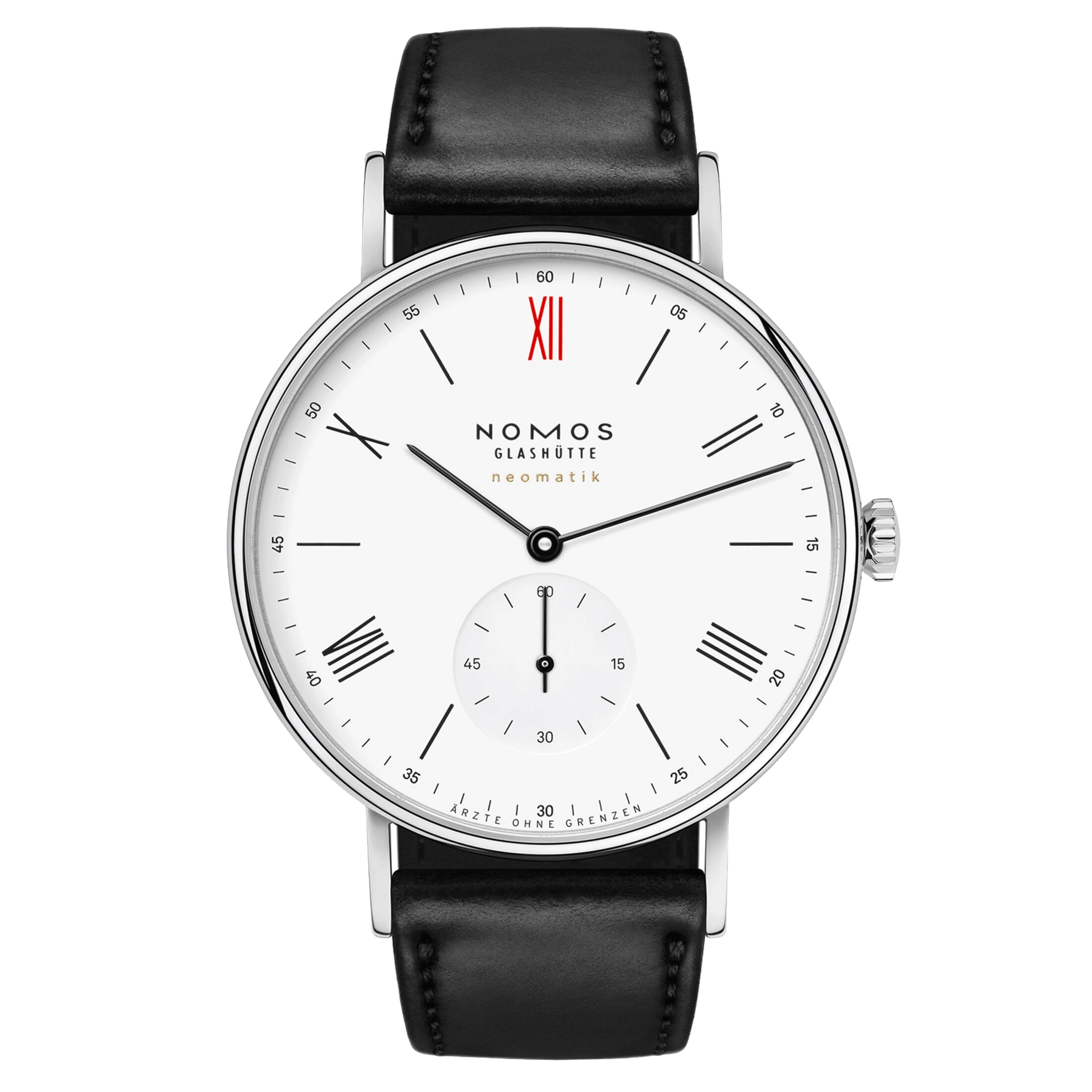 NOMOS Ludwig Neomatik 39 Doctors Without Borders automatic watch white dial black leather strap 38.5 mm 250.S2