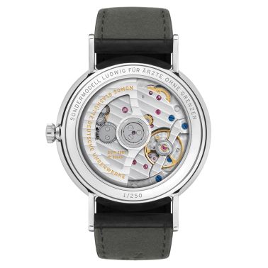 NOMOS Ludwig Neomatik 39 Doctors Without Borders automatic watch white dial black leather strap 38.5 mm 250.S2