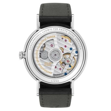 NOMOS Ludwig Neomatik 39 Doctors Without Borders automatic watch white dial black leather strap 38.5 mm 250.S2