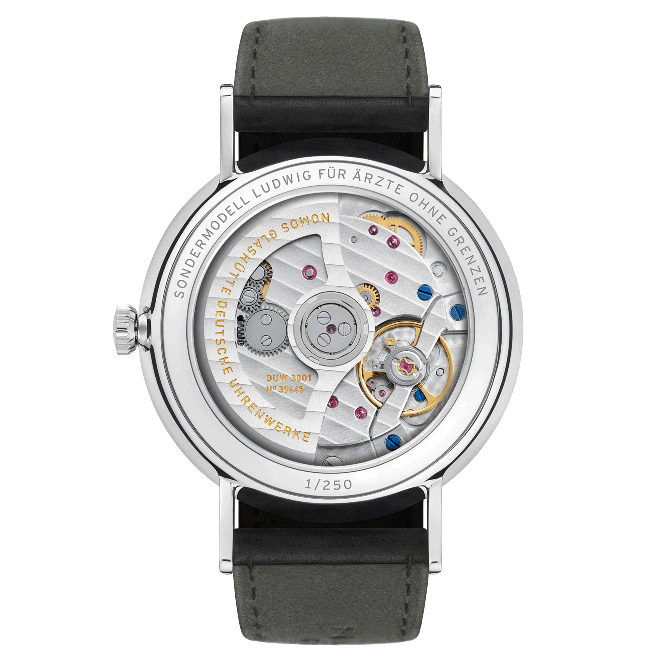 NOMOS Ludwig Neomatik 39 Doctors Without Borders automatic watch white dial black leather strap 38.5 mm 250.S2