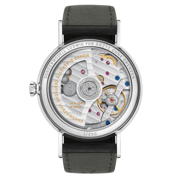 NOMOS Ludwig Neomatik Doctors Without Borders automatic watch white dial black leather strap 36 mm 282.S2