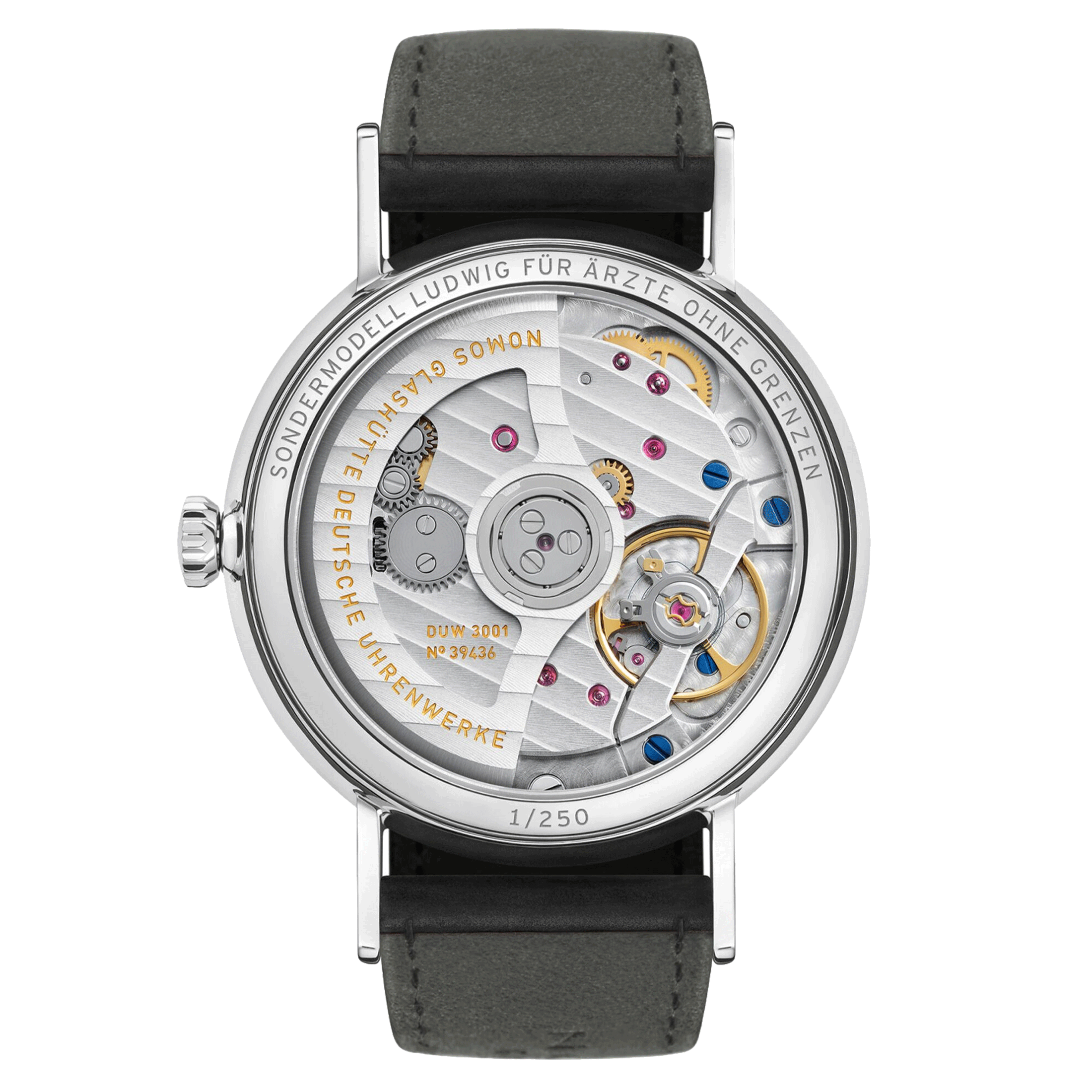 NOMOS Ludwig Neomatik Doctors Without Borders automatic watch white dial black leather strap 36 mm 282.S2