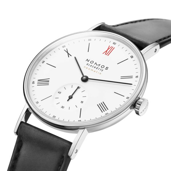 NOMOS Ludwig Neomatik Doctors Without Borders automatic watch white dial black leather strap 36 mm 282.S2