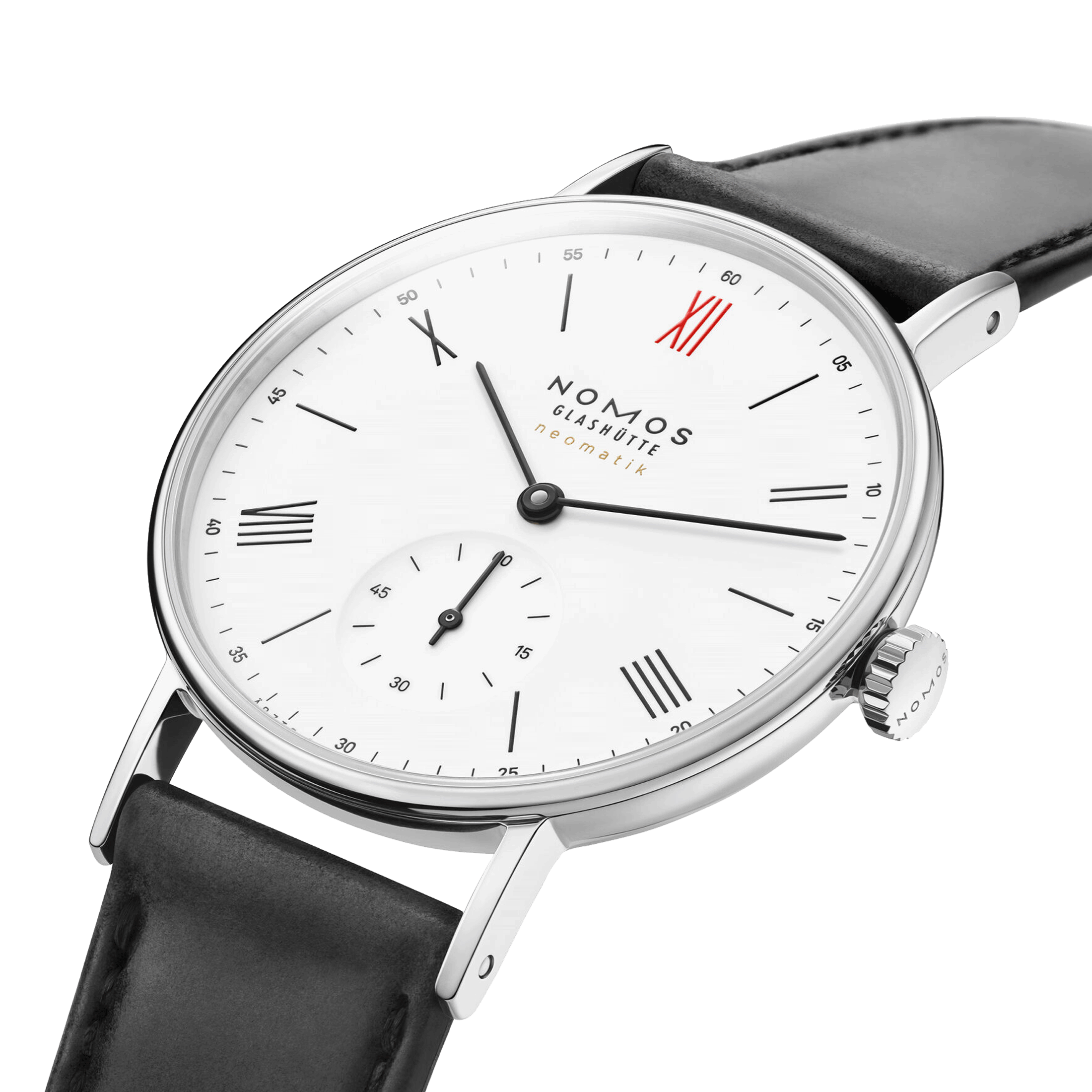 NOMOS Ludwig Neomatik Doctors Without Borders automatic watch white dial black leather strap 36 mm 282.S2