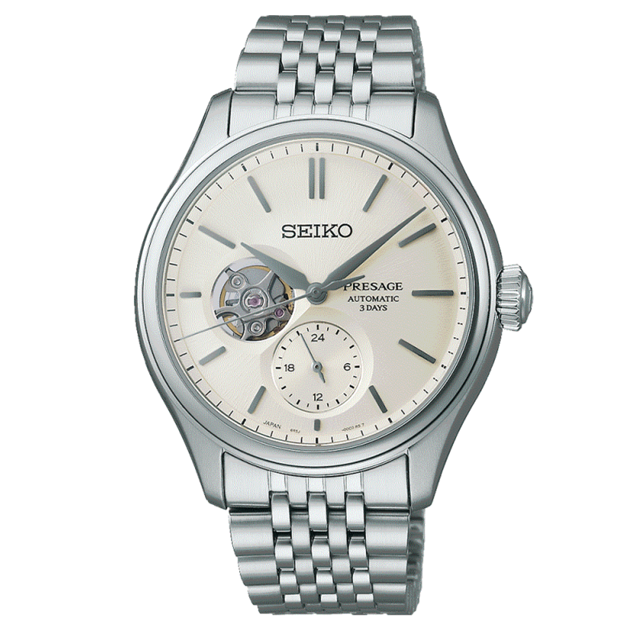 Seiko Presage Open Heart automatic watch white dial stainless steel bracelet 40.2 mm SPB469J1