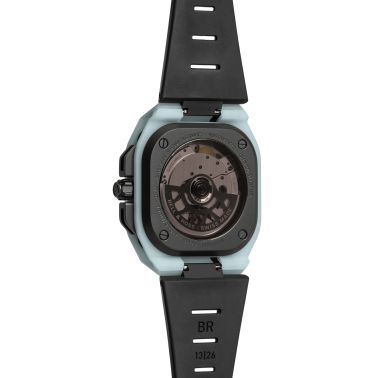 Montre Bell & Ross BR X5 Blue Lum automatique cadran noir bracelet caoutchouc noir 41 mm BRX5R-BLUM-TC/SRB
