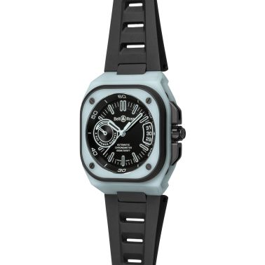 Montre Bell & Ross BR X5 Blue Lum automatique cadran noir bracelet caoutchouc noir 41 mm BRX5R-BLUM-TC/SRB