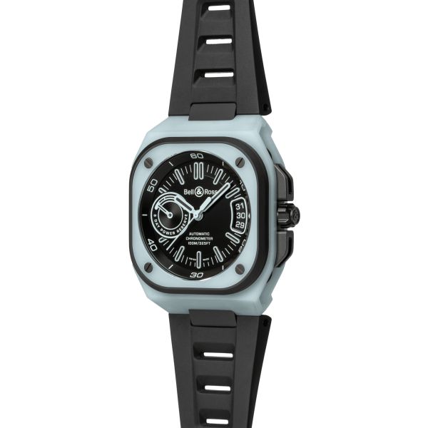 Bell & Ross BR X5 Blue Lum automatic watch black dial black rubber strap 41 mm BRX5R-BLUM-TC/SRB